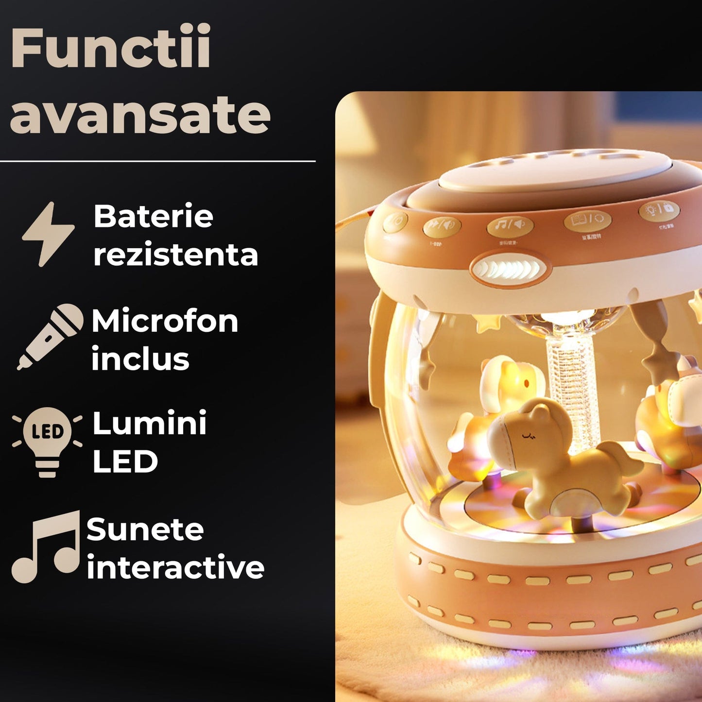 Boxa interactiva pentru bebelusi 0, 1 ani, Functie de hand drum si microfon, Bej