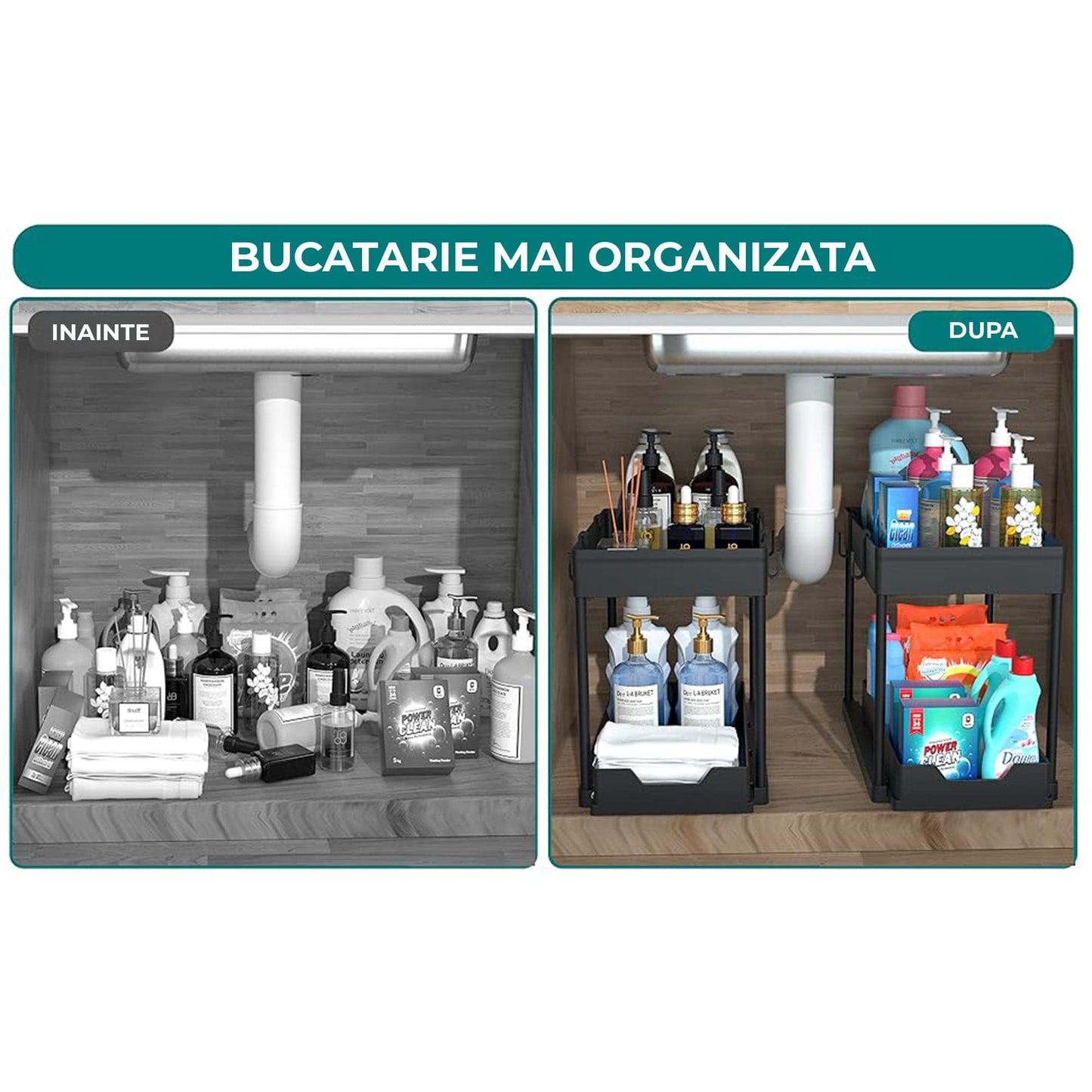 Organizatoar cu Sertar Glisant pentru Dulap - 2 Niveluri, Negru