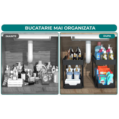 Organizatoar cu Sertar Glisant pentru Dulap - 2 Niveluri, Negru