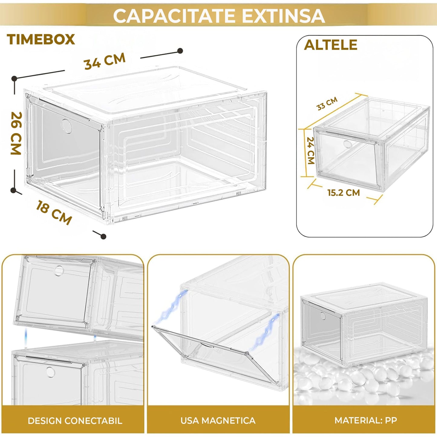Set 6 Cutii Organizatoare de Pantofi din Plastic, Transparent