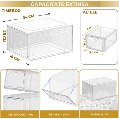 Set 6 Cutii Organizatoare de Pantofi din Plastic, Transparent