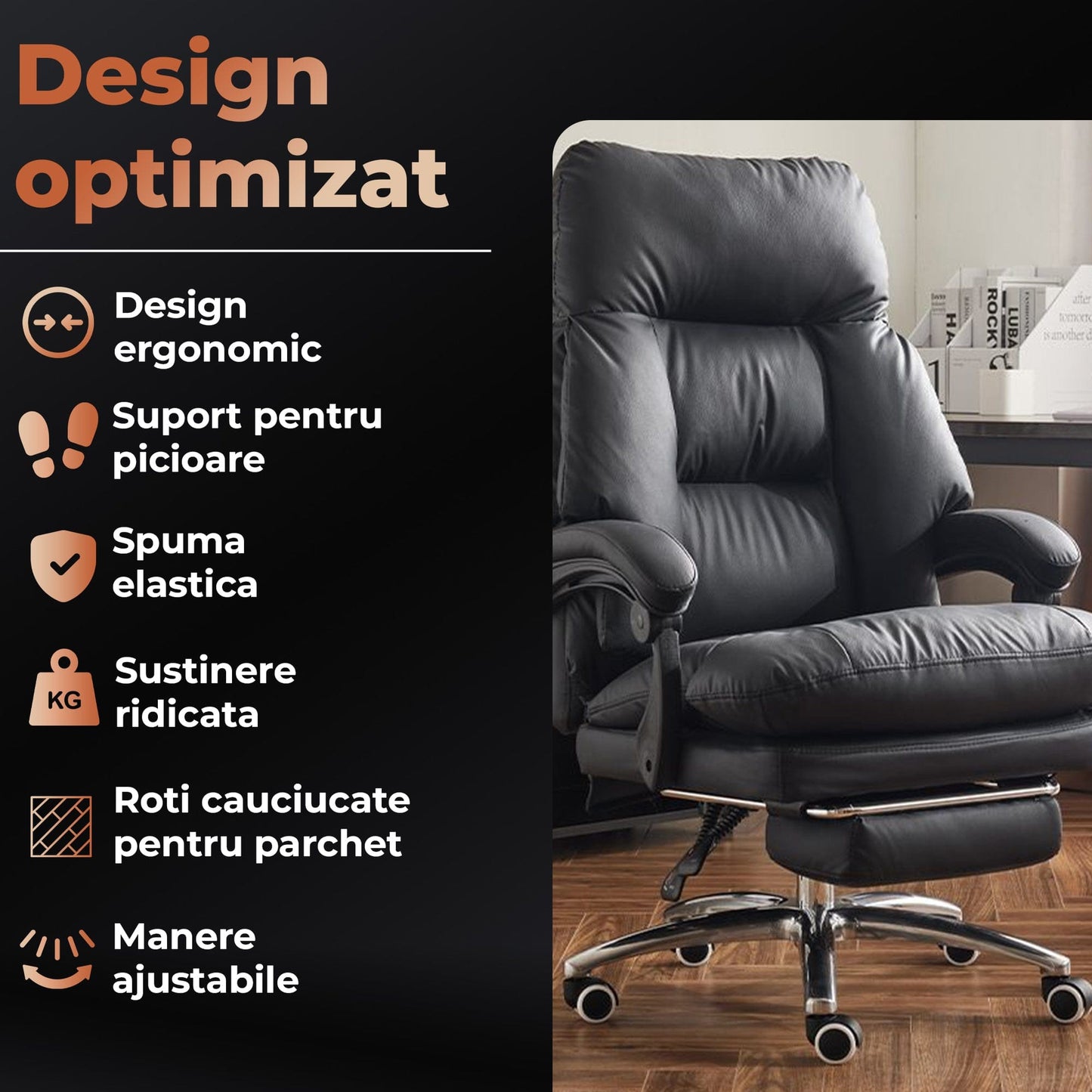 Scaun Office Executiv din Piele Naturala, 360°, Negru