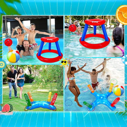 Set 3 in 1 Jocuri Gonflabile pentru Piscina, Cos Baschet Plutitor