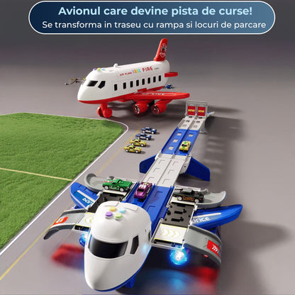 Set Jucarie Avion Transportator cu Masinute pentru copii, Albastru