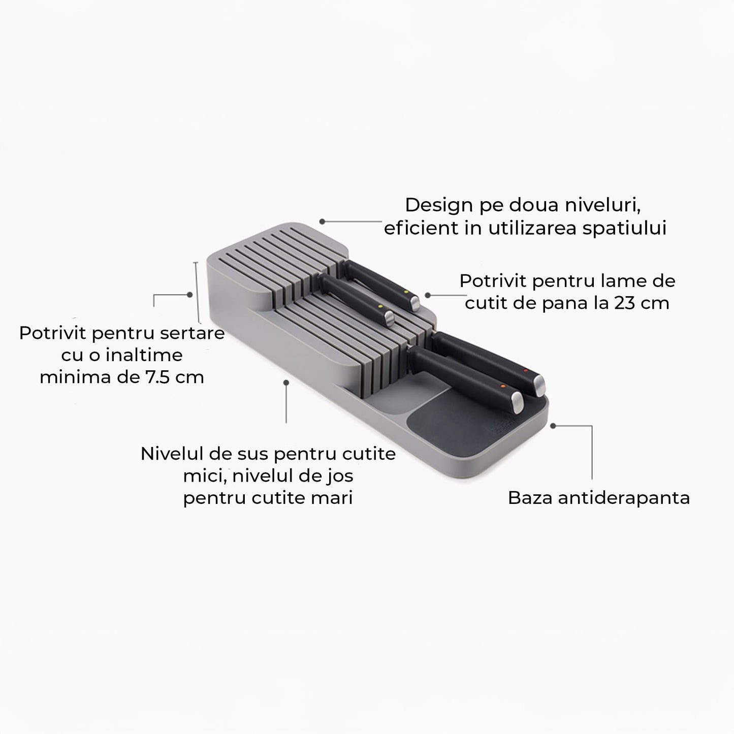 Organizator pentru Cutite Timebox, 2 Niveluri, Capacitate 9 Cutite, Gri