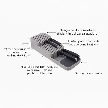 Organizator pentru Cutite Timebox, 2 Niveluri, Capacitate 9 Cutite, Gri