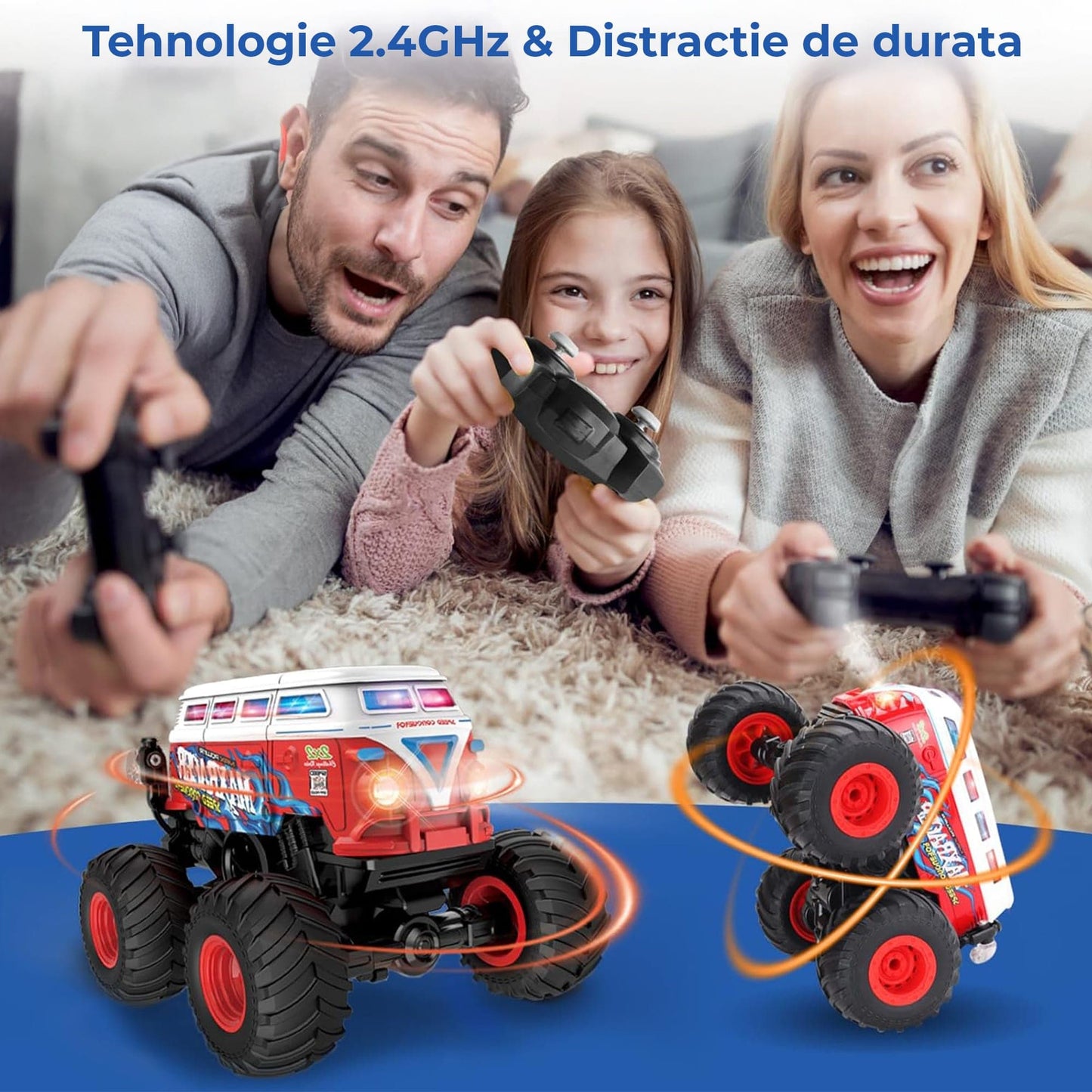Masina cu Telecomanda Timebox, 1:20, 4x4, Tip Autobuz Scolar, Drift 360°, Rosu