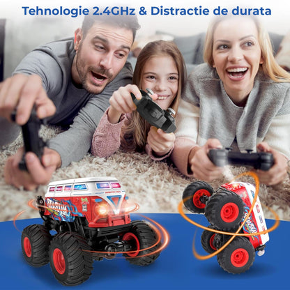 Masina cu Telecomanda Timebox, 1:20, 4x4, Tip Autobuz Scolar, Drift 360°, Rosu