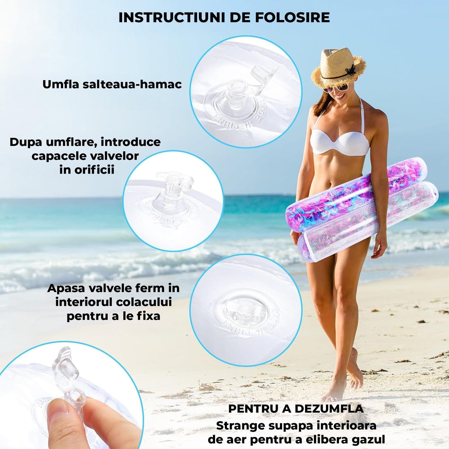 Colac Transparent cu Plasa si Pene pentru Piscina, Lac sau Mare, Roz