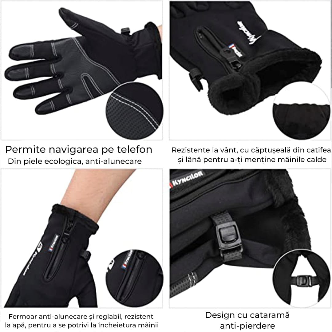 Manusi sport, aderenta pentru ski, ciclism, culoare negru, Unisex, marime M