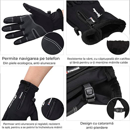 Manusi sport, aderenta pentru ski, ciclism, culoare negru, Unisex, marime M