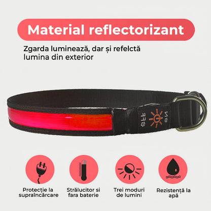 Zgarda pentru caini, cu banda LED, reflectorizanta cu 3 moduri de iluminare