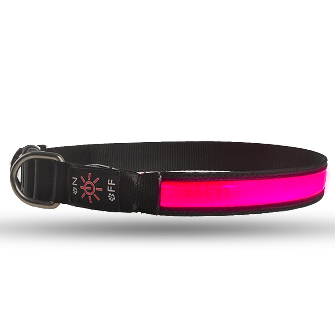 Zgarda pentru caini, cu banda LED, reflectorizanta cu 3 moduri de iluminare, Roz