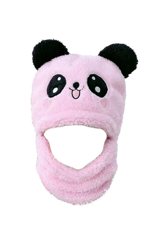 Caciula pentru copii cu fular de iarna, model ursulet, 5-12 ani, Roz