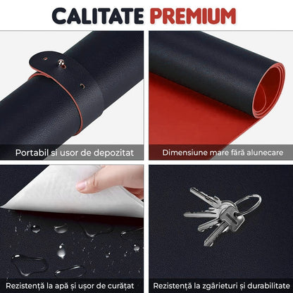 Mousepad gaming XXL cu doua fete din piele pu, 90x45, impermeabil