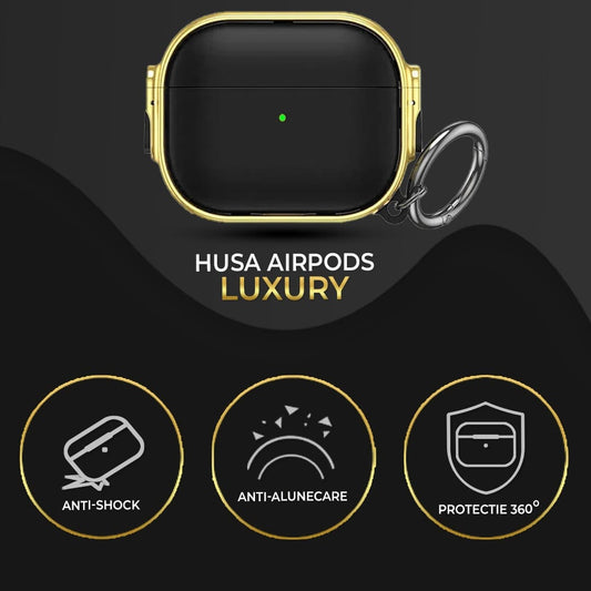Husa de protectie pentru Apple Airpods Pro, Neagru/, Auriu