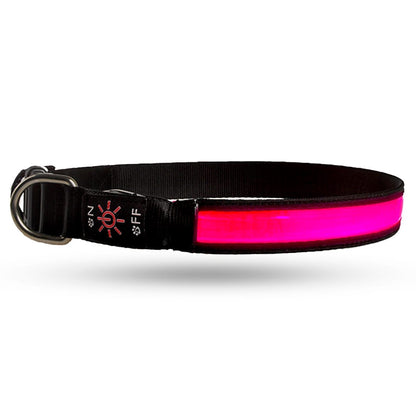 Zgarda pentru caini, cu banda LED, reflectorizanta cu 3 moduri de iluminare, Roz