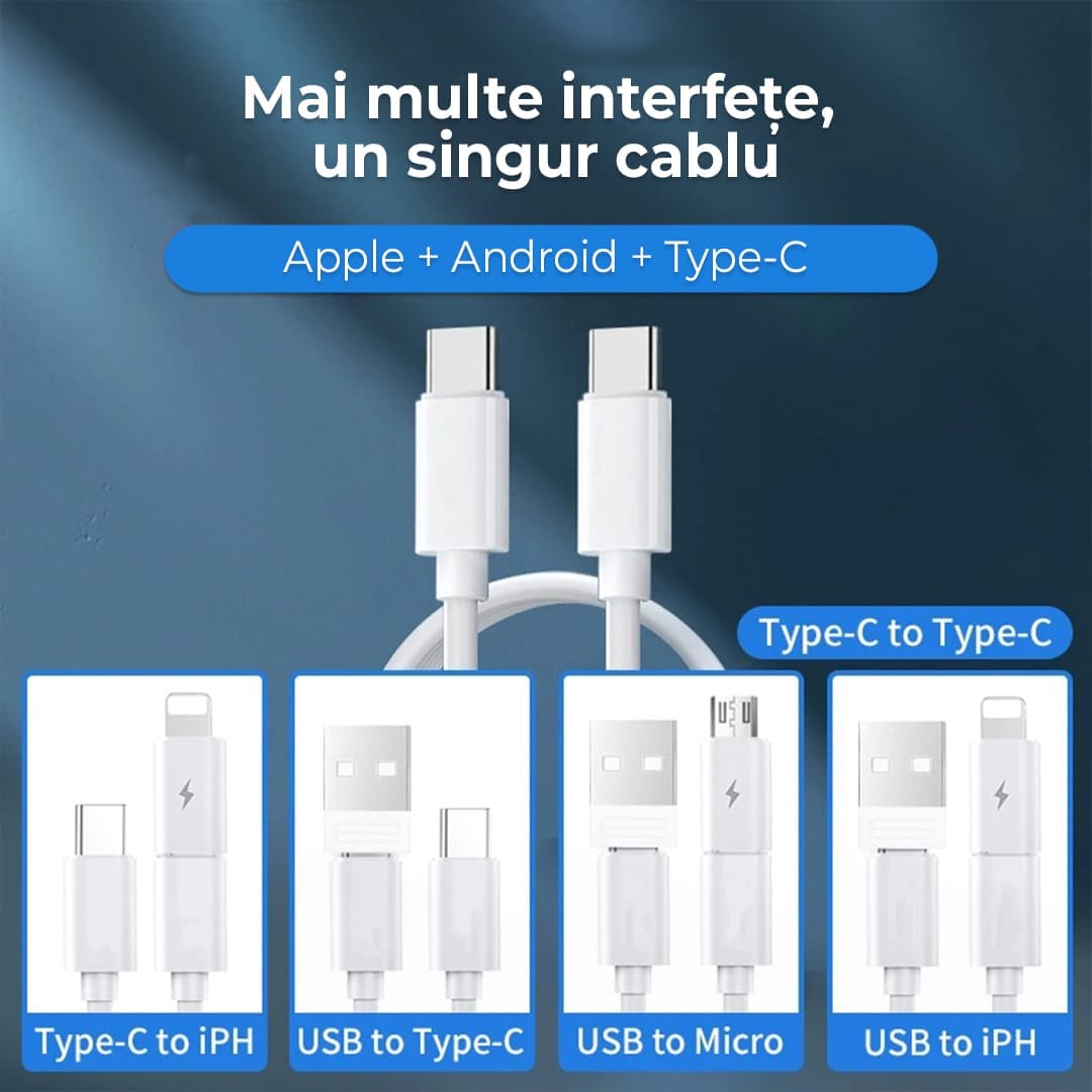 Cablu de date 5 in 1, 60W, Multifunctional, Organizator cabluri, Type-C