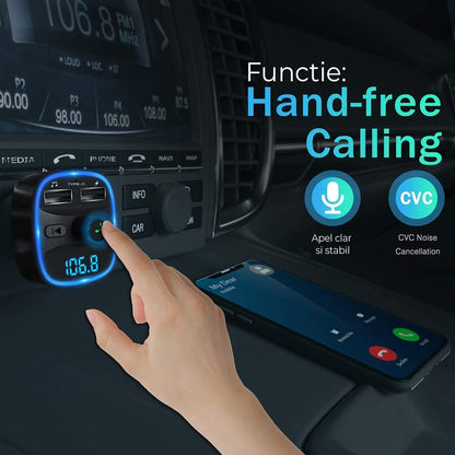Modulator FM, Bluetooth 5, incarcator auto cu quickcharge 3, Port USB