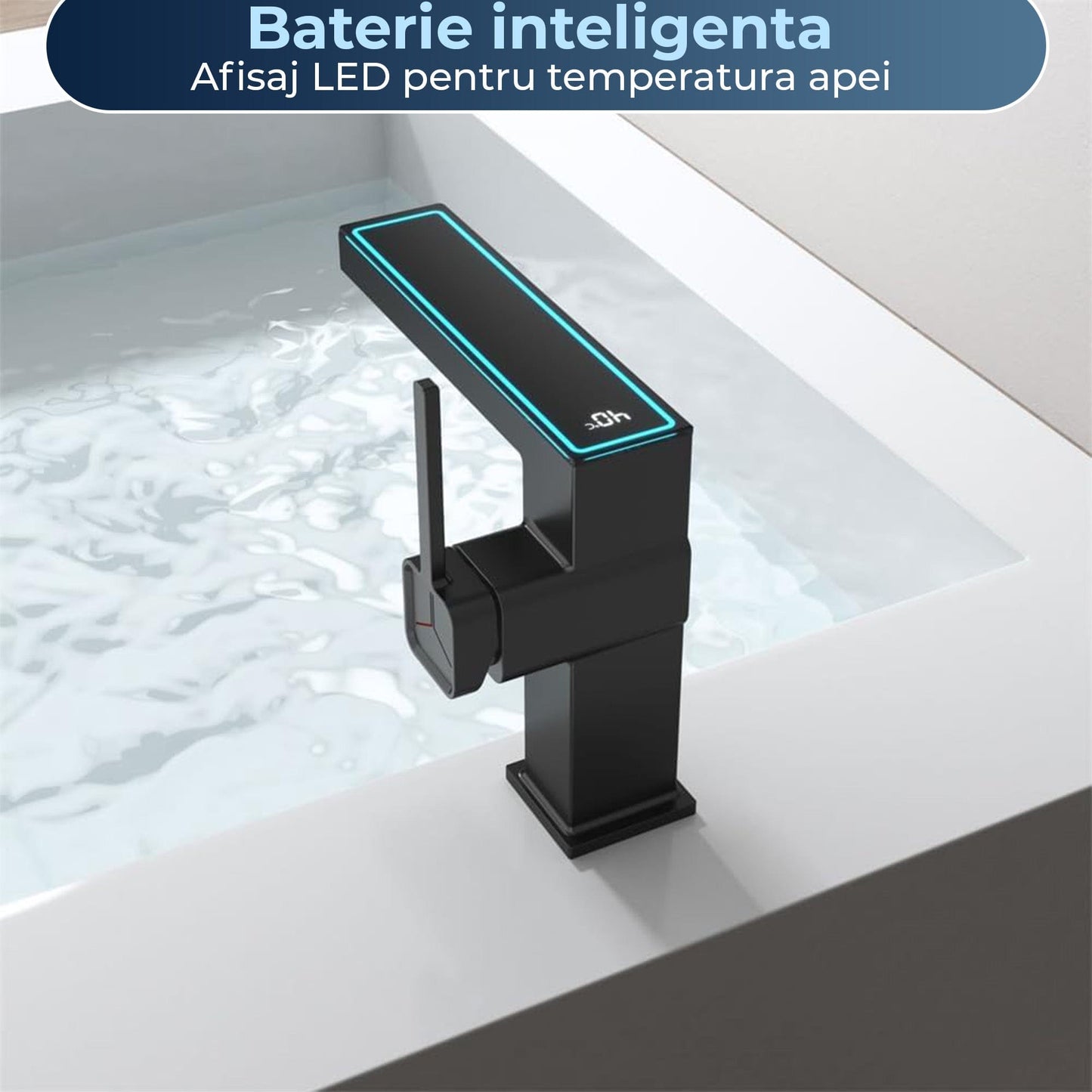 Baterie Lavoar cu Afisaj Digital LED Temperatura, Montaj Pe Blat, Monocomanda