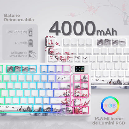 Tastatura Mecanica Wireless Timebox, 75%, Hot-Swap, Gasket, Alb