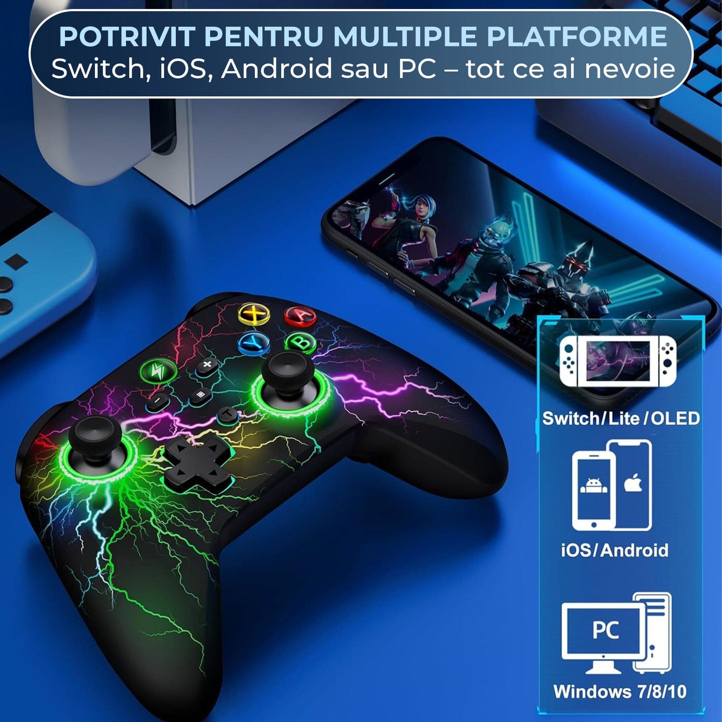 Controller Wireless Timebox, RGB, LED 9 Culori, Turbo Ajustabil, Vibratii, Negru