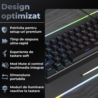 Tastatura Gaming 60% RGB TS91 Timebox, Compacta PC Laptop, Waterproof, Negru
