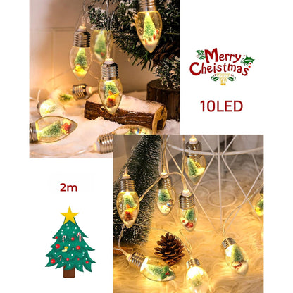 Instalatie Craciun, 10 becuri LED Snow Globe, Decor cu braduti si zapada