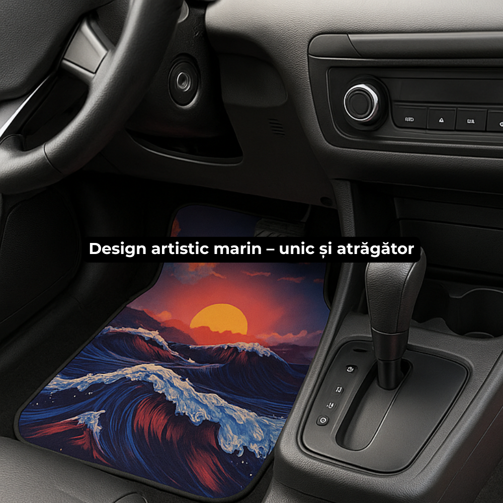 Set covorase auto universale – Design Marin cu Valuri si Apus – 4 Bucati