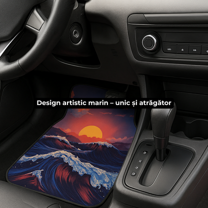 Set covorase auto universale – Design Marin cu Valuri si Apus – 4 Bucati