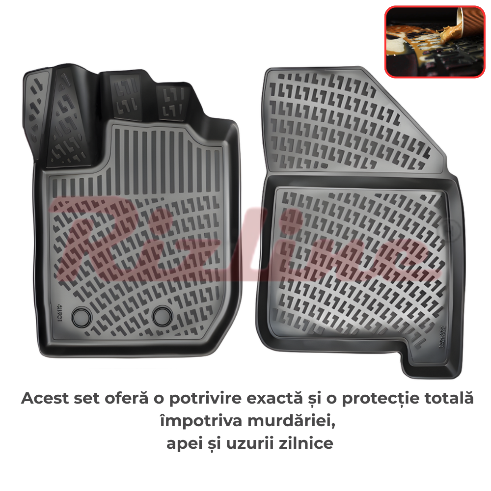 Set complet Rizline Dacia Duster 2018–2022 4x2 Prestige – Covorașe față, spate și tăviță portbagaj