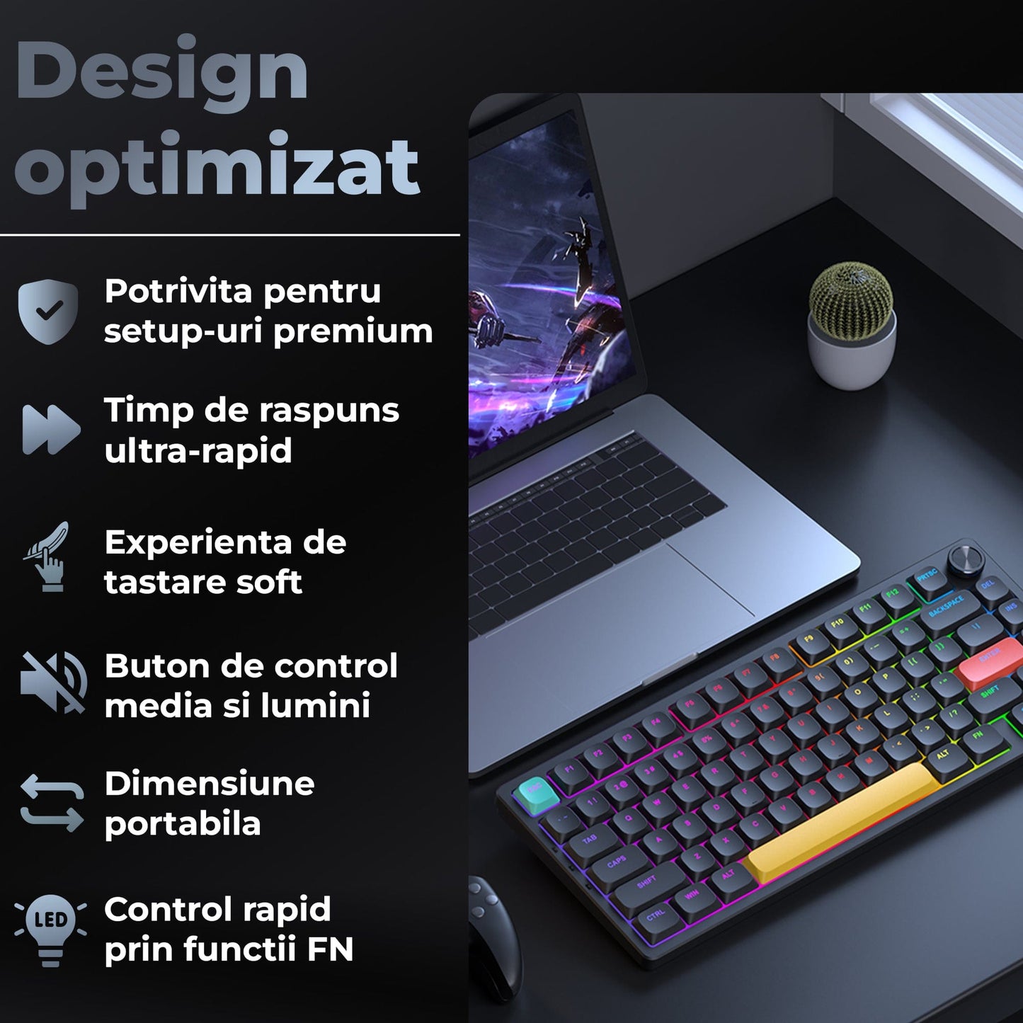 Tastatura Mecanica Ultra-Slim Wireless 75% Timebox, RGB, Low-Profile