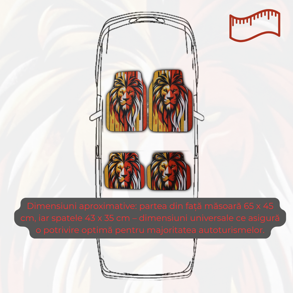 Covorase Auto Universale “Lion Power” – Design Tribal Rosu-Galben