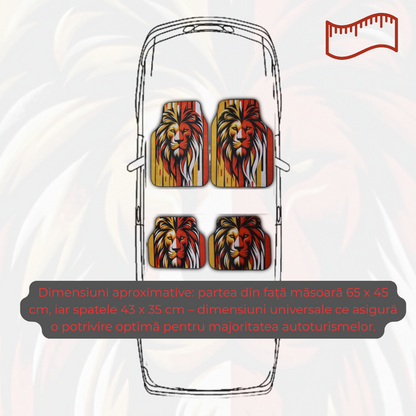 Covorase Auto Universale “Lion Power” – Design Tribal Rosu-Galben