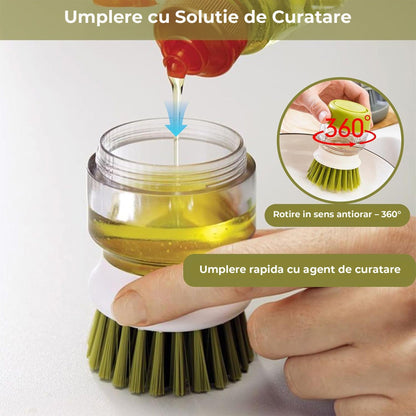 Dispenser Detergent cu Perie si Suport de Scurgere, Dozare Automata, Gri