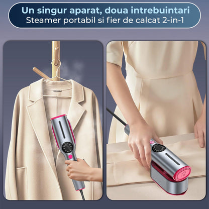 Mini Steamer si Fier de Calcat 2 in 1 pentru Calatorii, Gri