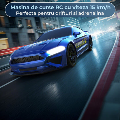Masina RC Drift 1:43 cu Tractiune Integrala, 4 GHZ, Efecte Luminoase, Albastru
