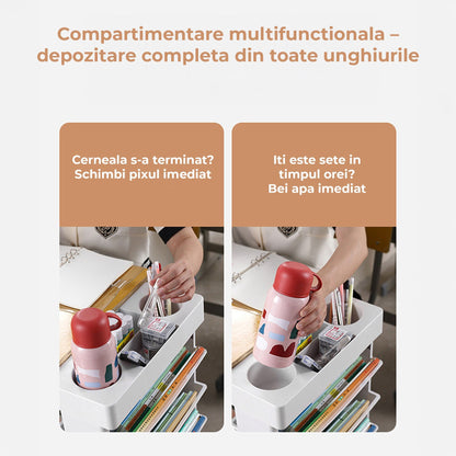Etajera Multifunctionala cu 5 Rafturi pe Roti, Birou, Clasa sau Dormitor, Gri