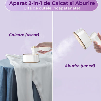 Mini Fier de Calcat si Steamer 2 in 1 pentru Calatorii, Incalzire Rapida 5s, Alb