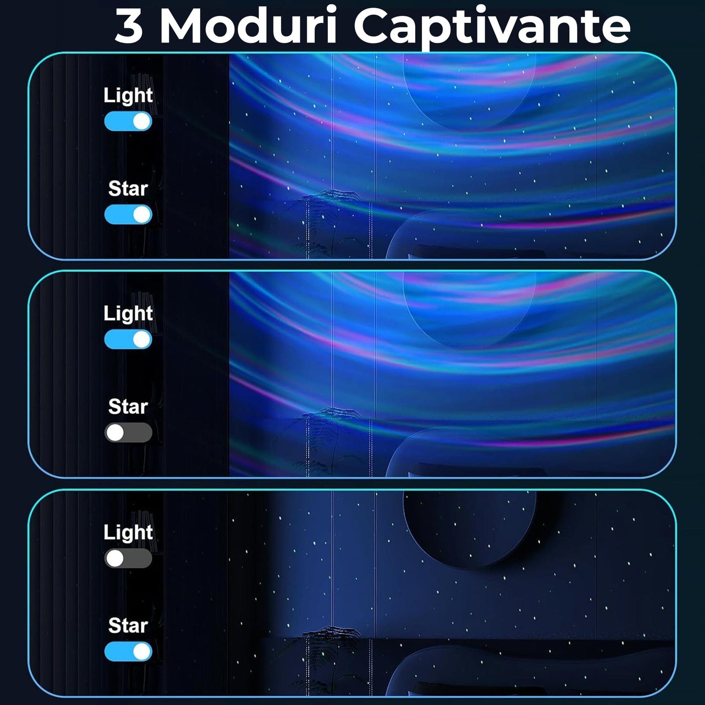 Lampa de veghe tip proiector stele Timebox, galaxii pentru camera, Negru