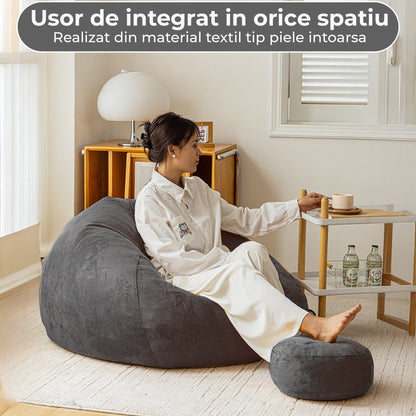 Fotoliu Puf Bean Bag din stofa, Multifunctional pentru living, Gri