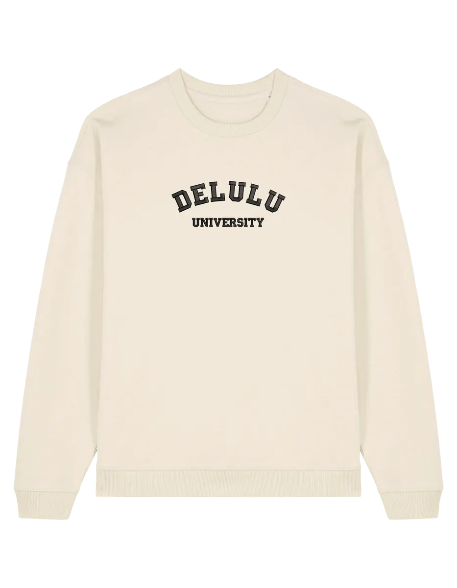Delulu university sweatshirt mesaje