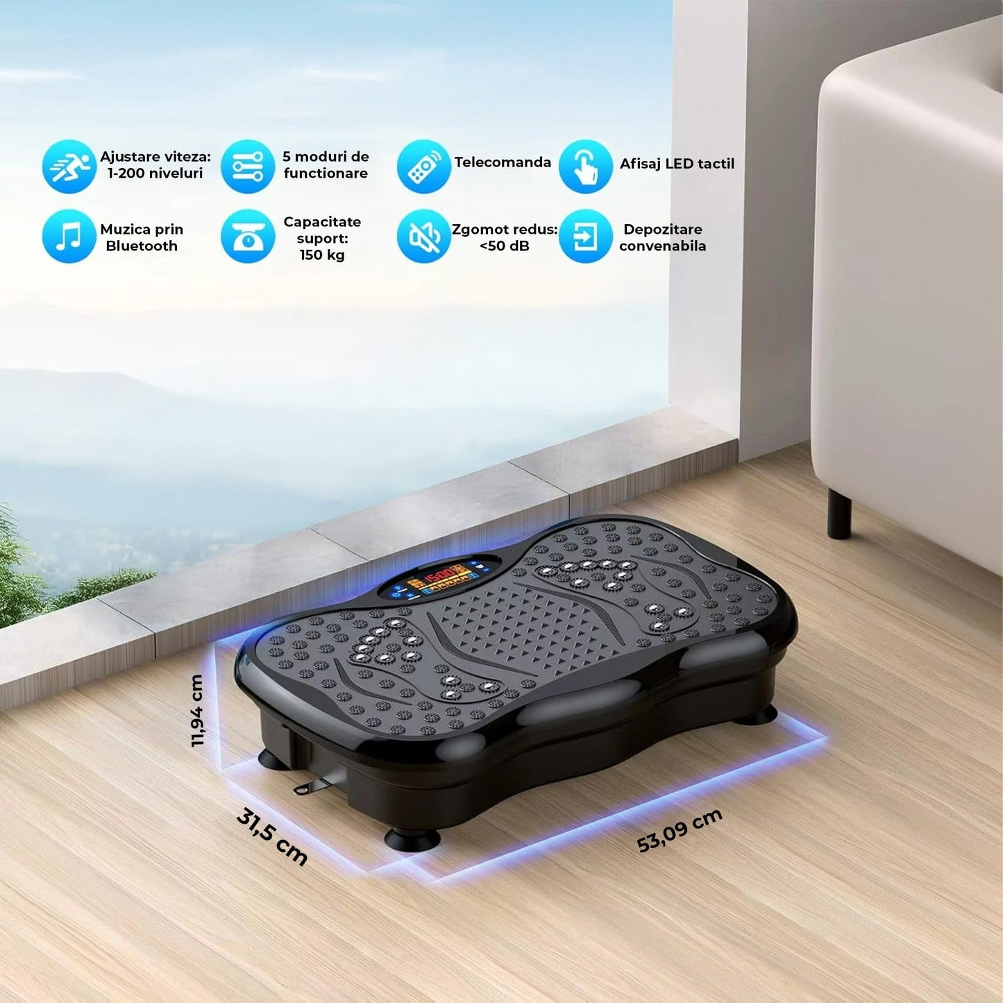 Aparat vibromasaj fitness cu masaj magnetic pentru picioare, Negru