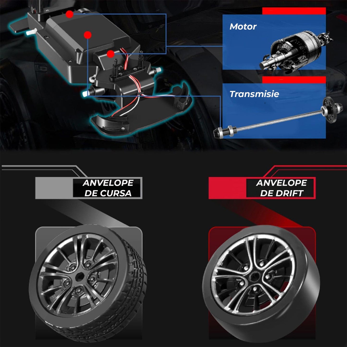 Masina RC Drift 1:16 cu 4WD, Viteza 22KM/H, Galben