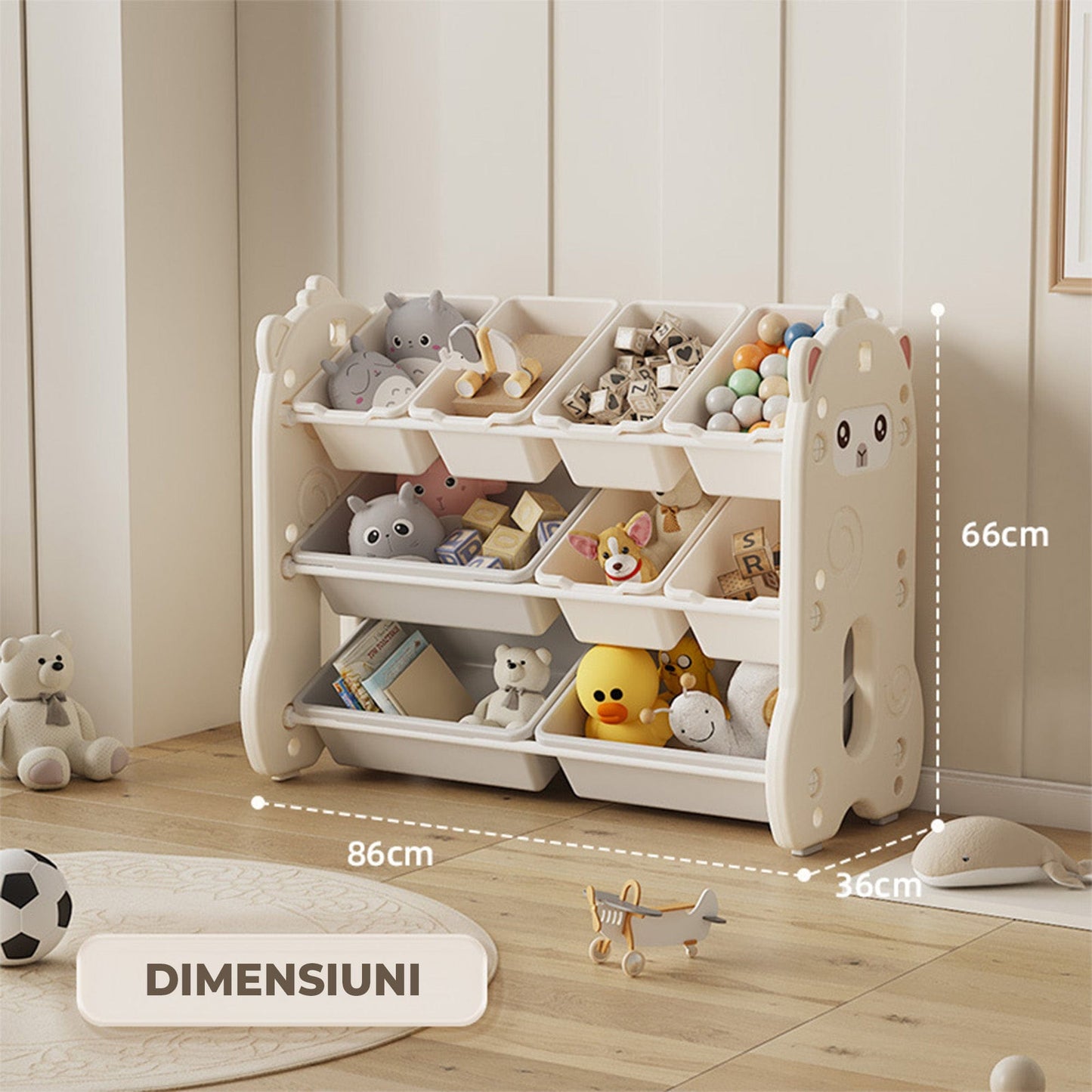 Dulap de Jucarii cu Sertare pentru Copii, Organizator Modular Tip Alpaca, Bej