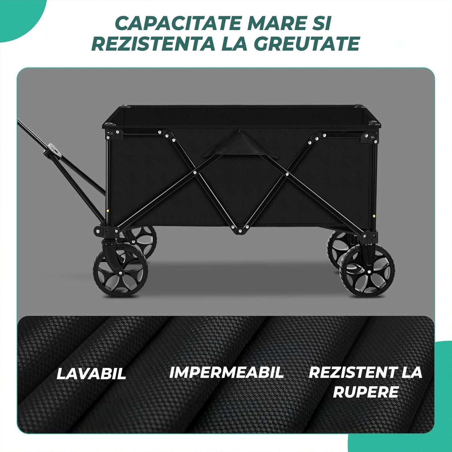 Carucior Pliabil de Transport cu Roti Detasabile, Capacitate Mare 115 kg
