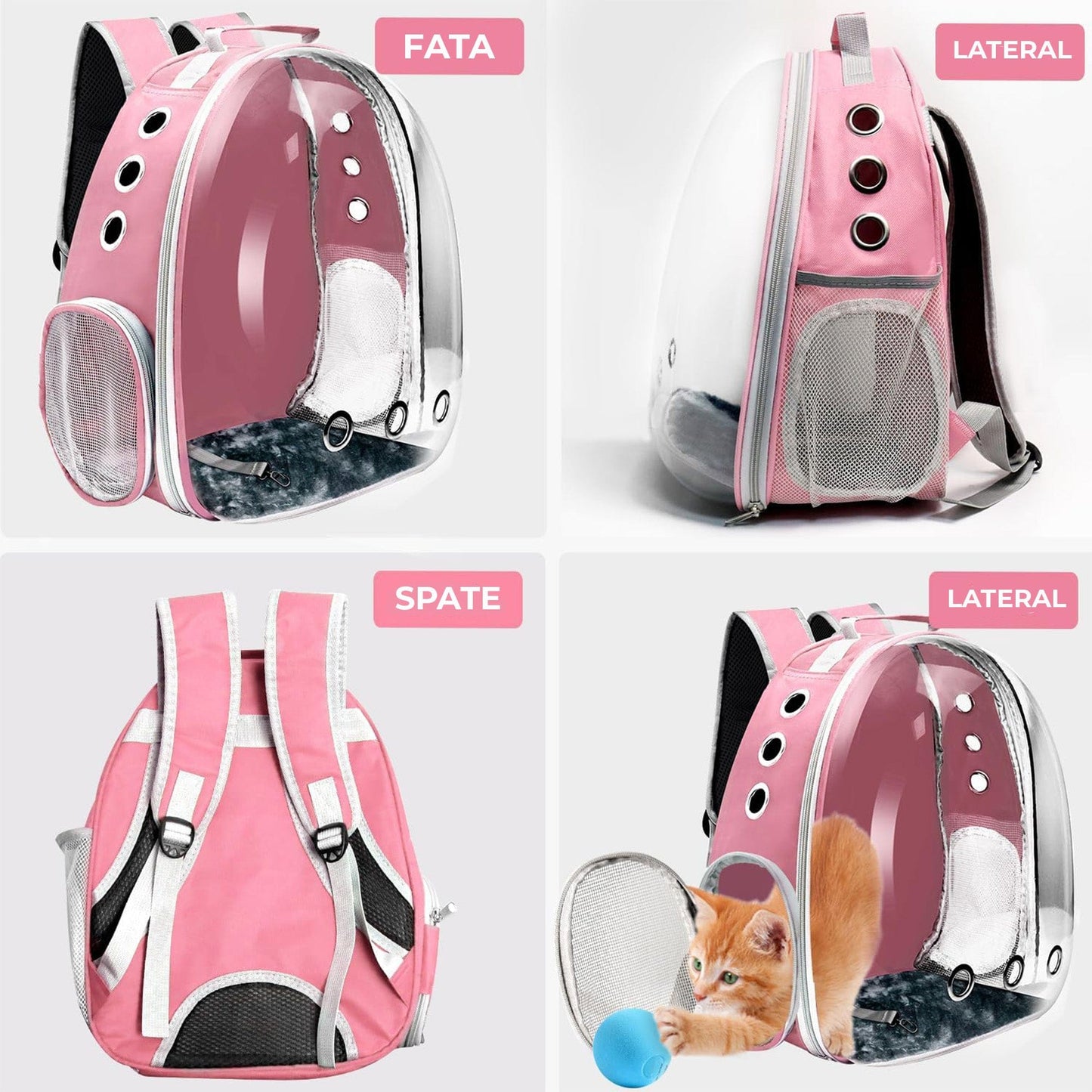 Rucsac Transparent pentru Pisici si Caini Mici, Ventilatie Avansata, Roz