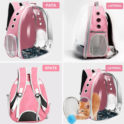 Rucsac Transparent pentru Pisici si Caini Mici, Ventilatie Avansata, Roz