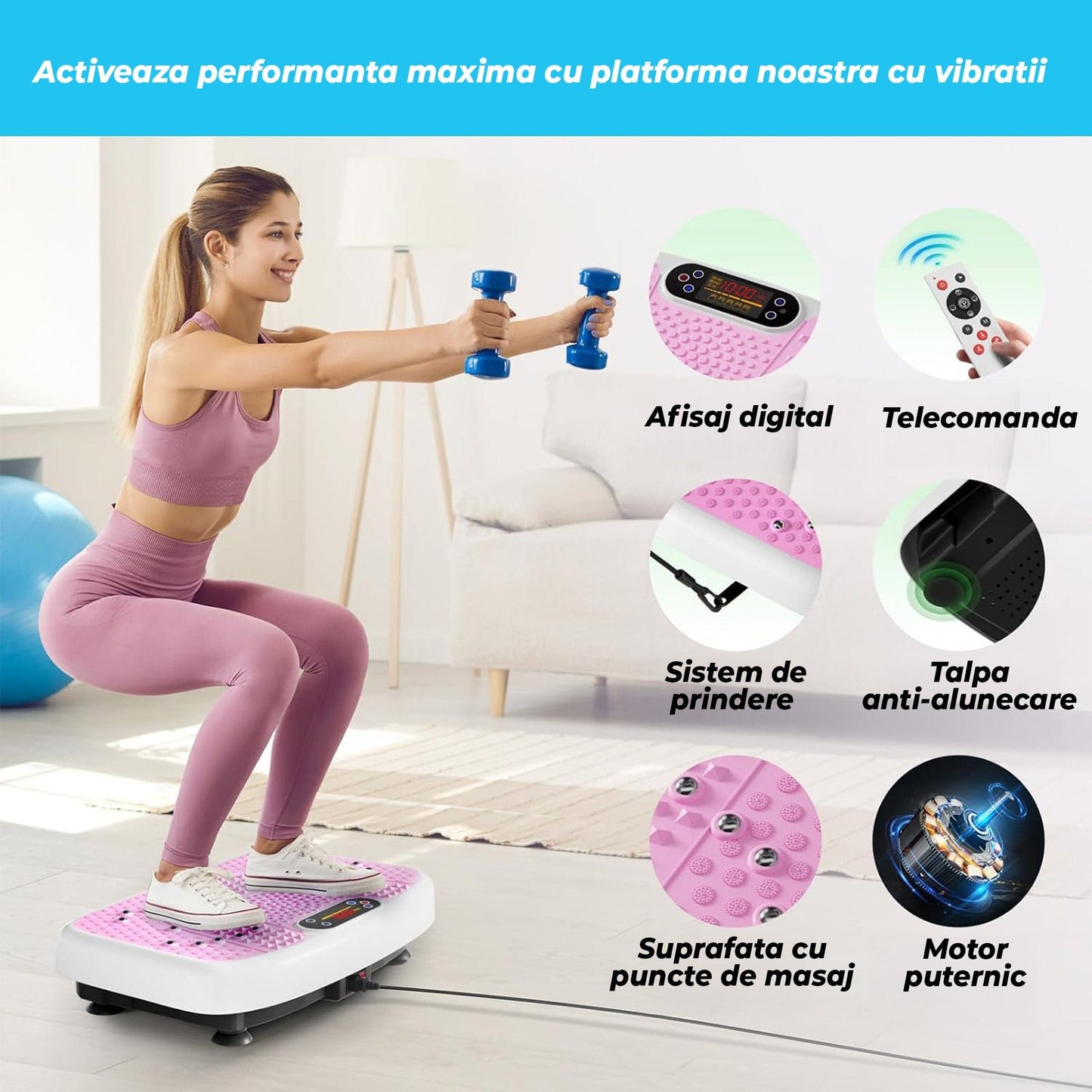 Aparat de Vibromasaj tip Platforma pentru Slabire si Drenaj Limfatic, Roz
