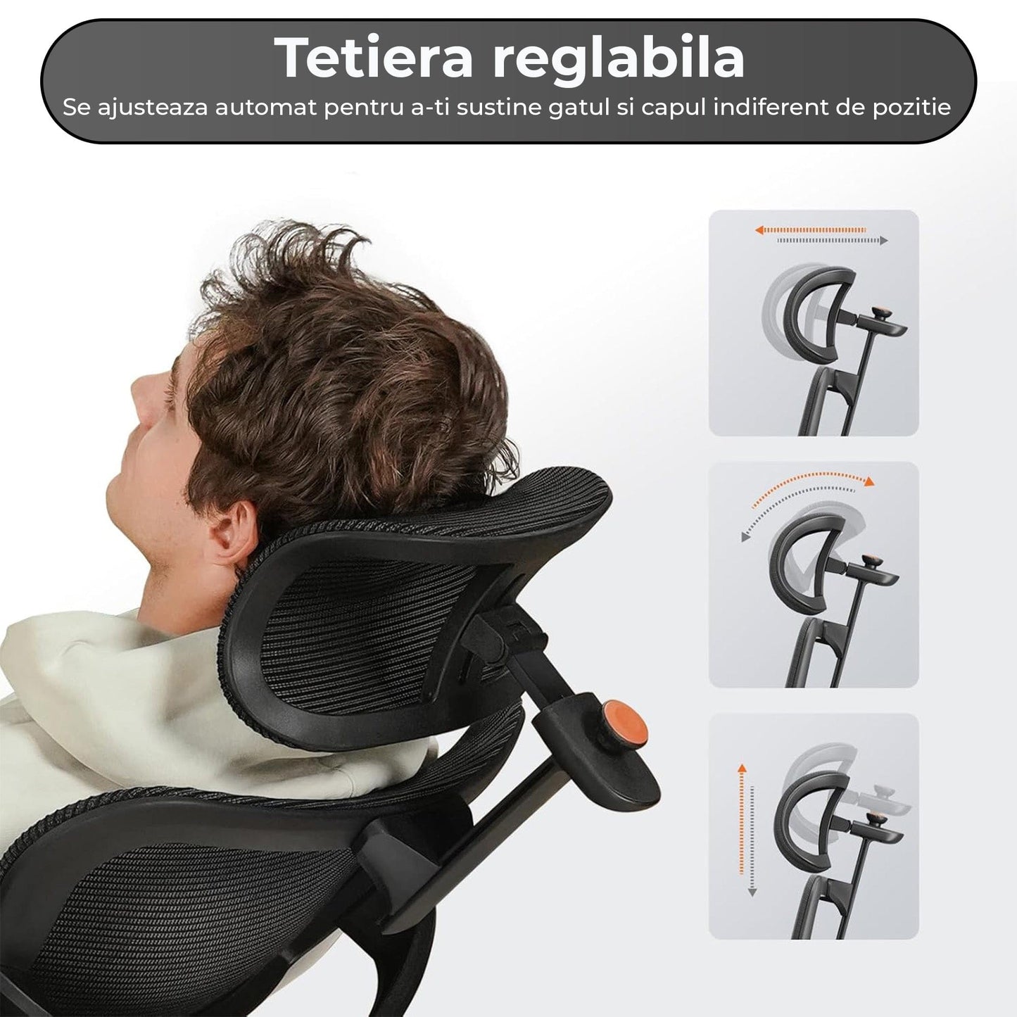 Scaun ergonomic birou 2 in 1, Cotiere 4D, Tetiera auto-follow, Negru